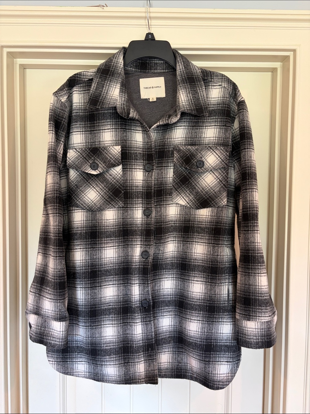 Black and White Plaid woman’s shacket Button-Up Shirt